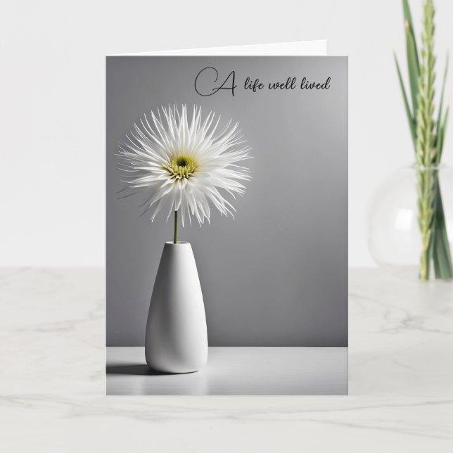 Tarjeta Solidaridad Flor Dahlia Blanca En Vase (Anverso)