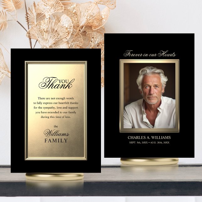 Tarjeta Solidaridad Memorial Elegante Foto De Oro Gracias (Sympathy Memorial Elegant Gold PHOTO Thank You Card)