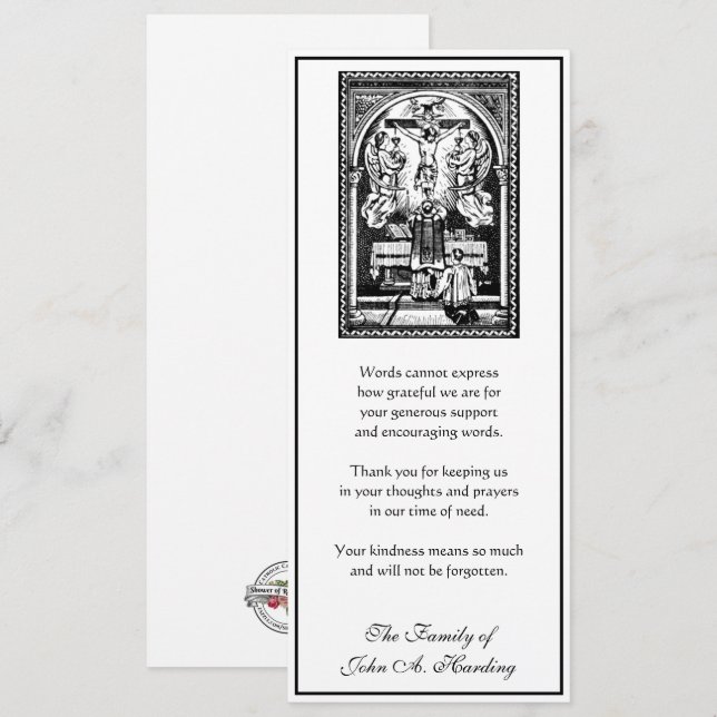 Tarjeta Solidaridad religiosa católica funeraria gracias (Anverso / Reverso)
