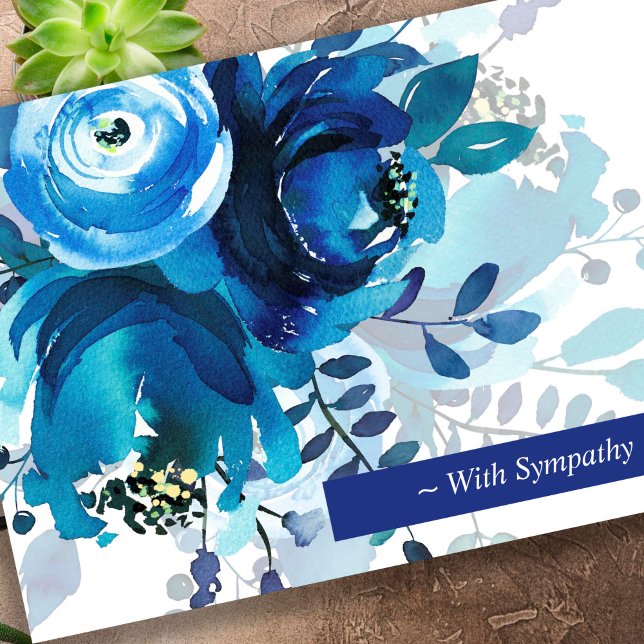 Tarjeta Solidaridad Rosa Azul Lamento Su Compasión Por La  (Watercolor Blue Roses Memorial Sorry For Your Loss Sympathy Cards)