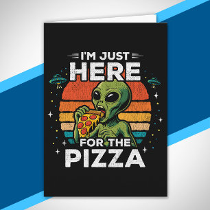 Tarjeta Solo Aquí por la Pizza Espacio Retro Divertido Ali