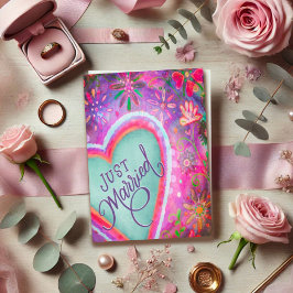 Tarjeta Solo Bonito casada Boda floral cardíaco morado