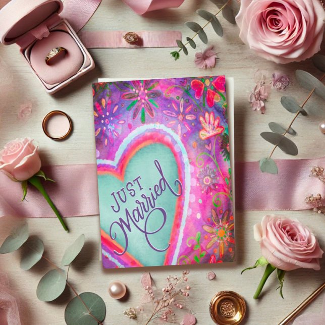 Tarjeta Solo Bonito casada Boda floral cardíaco morado (Subido por el creador)