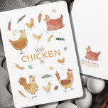 Tarjeta Sólo Comprobando Hola Funny Hen Pun Cute Chickens<br><div class="desc">Este diseño presenta las gallinas, plumas y huevos más adorables que rodean el texto, "Just Chicken (check in) in". Deja que esta linda tarjeta haga que tus amigos rieguen con un divertido juego de gallinas - perfecto para los amantes del pollo! Muestra a alguien especial que estás pensando en ellos...</div>