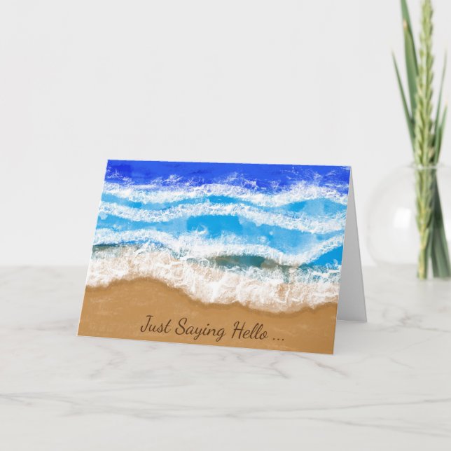 Tarjeta Sólo diciendo hola, olas en una playa de arena (Anverso)