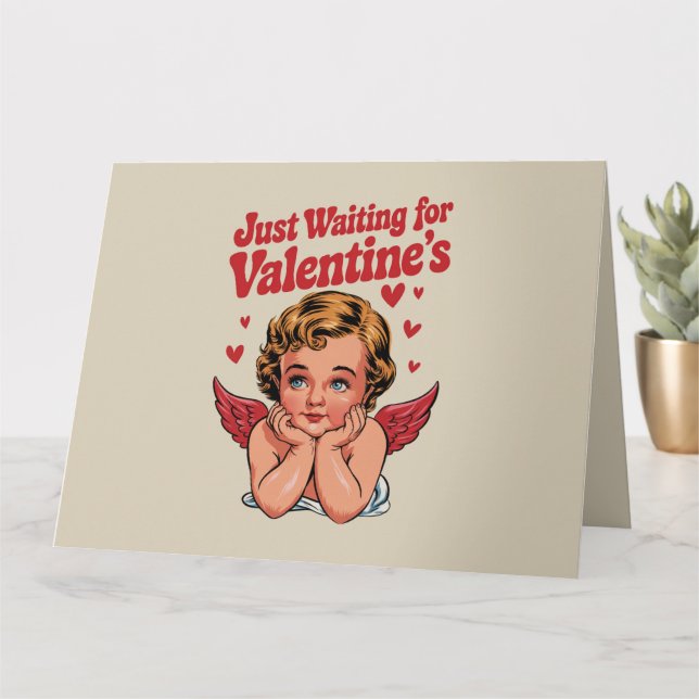 Tarjeta Solo Esperando al Amor de Cupido Retro del Día de  (Planta pequeña)