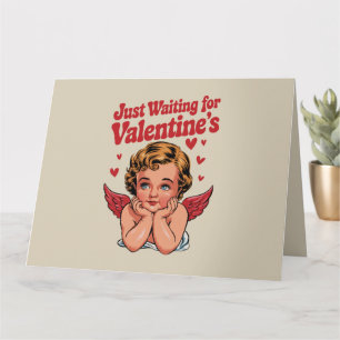 Tarjeta Solo esperando al bebé retro Cupido amor del día d