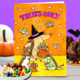 Tarjeta Solo Golosinas - Erizo de Halloween Adorable