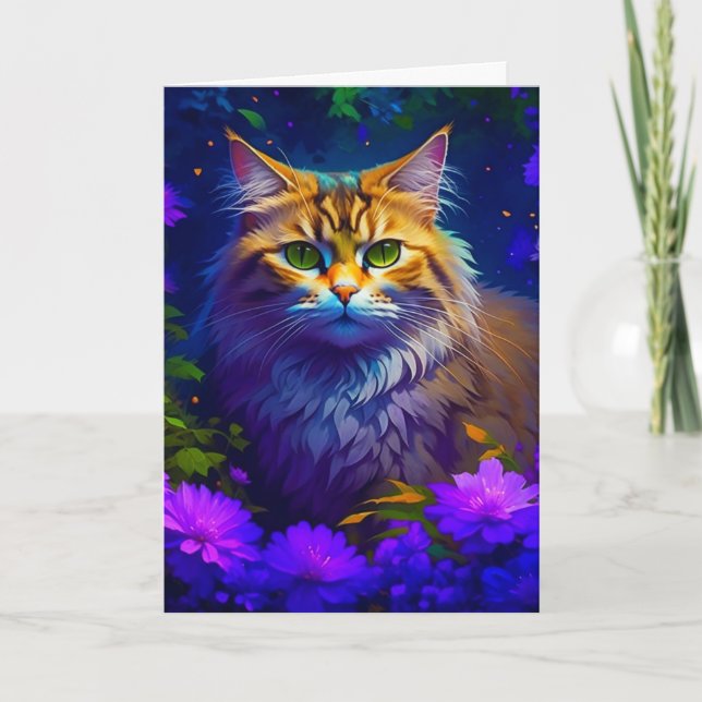 Tarjeta Sólo marcando | Gato gatito en flores (Anverso)