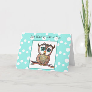 Tarjeta Solo Pensando En Ti, Lechuza Acuarela Te Extraña