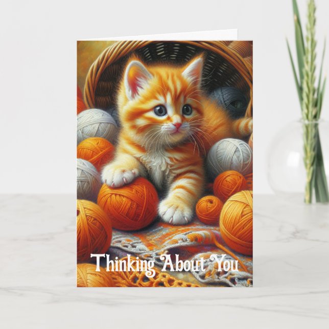 Tarjeta Solo pensar en ti | Cute Naranja Kitten (Anverso)