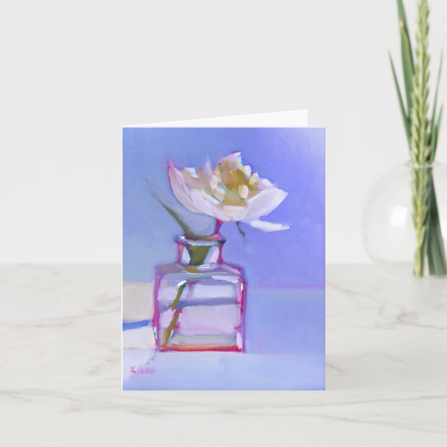 Tarjeta 'Solo Peony blanco en Vase de cristal (Anverso)
