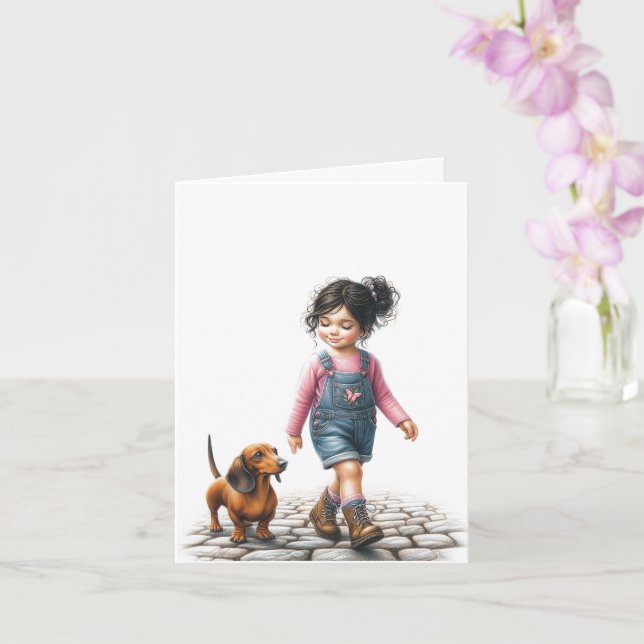 Tarjeta Sólo una chica y su Dachshund (descargable) (Orquídea)