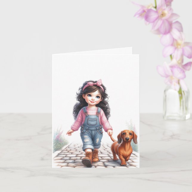 Tarjeta Sólo una chica y su Dachshund (descargable) (Orquídea)