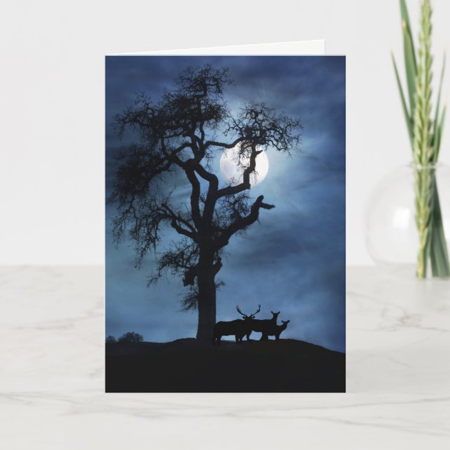 Tarjeta Solsticio de Invierno Alces y Árbol (Anverso)