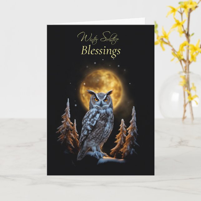 Tarjeta Solsticio de Invierno con Búho y Bendición Lunar (flor amarilla)
