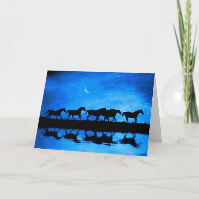 Tarjeta Solsticio de invierno con caballos y nightsky (Anverso)