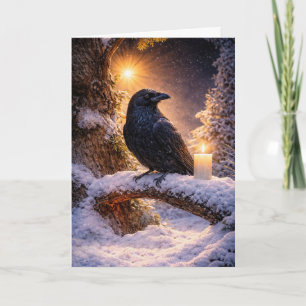 Tarjeta Solsticio de Invierno con Cuervo Nieve y Vela