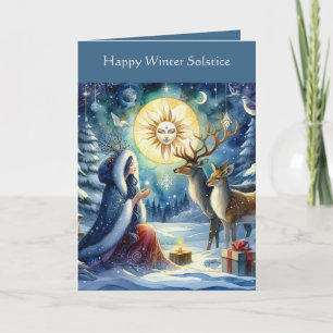 Tarjeta Solsticio de Invierno Diosa del Bosque y Ciervo