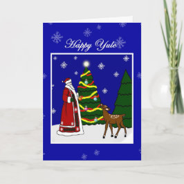 Tarjeta Solsticio de invierno pagano Yule Santa, árbol y