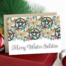 Tarjeta Solsticio de invierno Poinsettia Pentacles Yule fe