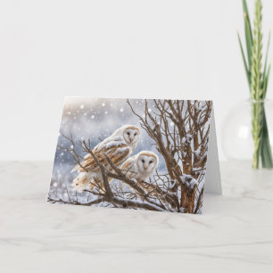 Tarjeta Solsticio de Invierno Yule con Búhos en la Nieve