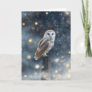 Tarjeta Solsticio de invierno Yule con hermoso búho con ni