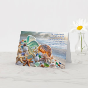 Tarjeta Solsticio de Verano Playa Oceanica Conchas Vidrio