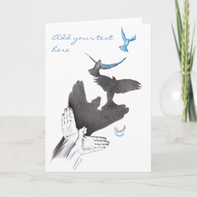 Tarjeta Sombra de mano Aves voladoras Ilusión Arte surreal (Anverso)