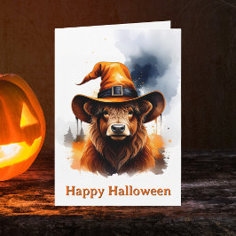 Tarjeta Sombrero de bruja naranja caprichoso de vaca de la