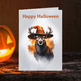 Tarjeta Sombrero de bruja naranja ciervo caprichoso Hallow