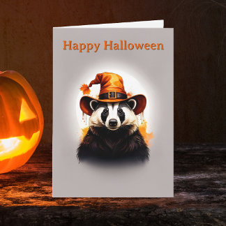 Tarjeta Sombrero de Bruja Naranja de Tejón Caprichoso Hall