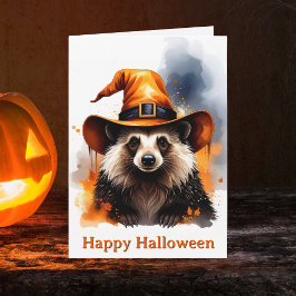 Tarjeta Sombrero de Bruja Naranja Erizo Caprichoso Hallowe
