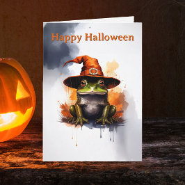 Tarjeta Sombrero de Bruja Naranja Rana Caprichosa Hallowee
