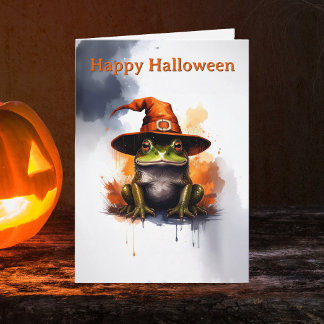 Tarjeta Sombrero de Bruja Naranja Rana Caprichosa Hallowee