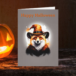 Tarjeta Sombrero de Bruja Naranja Zorro Caprichoso Hallowe