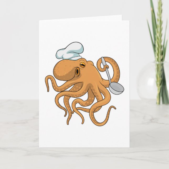 Tarjeta Sombrero de chef cocinero pulpo (Anverso)