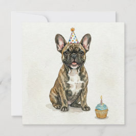 Tarjeta Sombrero de Cumpleaños de Perro Francés Atigrado C