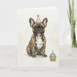 Tarjeta Sombrero de Cumpleaños de Perro Francés Brindle Cu