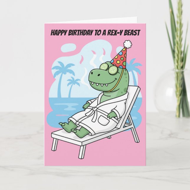 Tarjeta Sombrero de cumpleaños de T-Rex divertido de día d (Anverso)