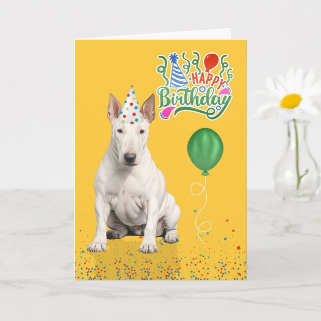 Tarjeta Sombrero de fiesta de perro Bull Terrier Amarillo  (Planta pequeña)