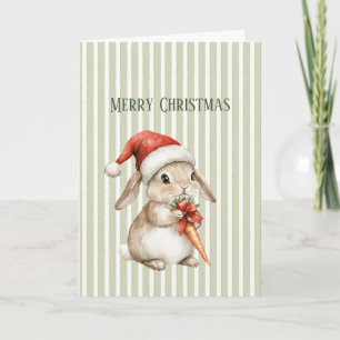 Tarjeta Sombrero de Navidad de Zanahoria de Conejo Rayas B