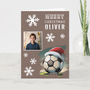 Tarjeta Sombrero de Santa Balón de Fútbol Foto de Niños Na