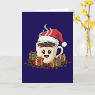 Tarjeta Sombrero de Santa de café navideño Kawaii festivo