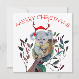 Tarjeta Sombrero de Santa Koala de Navidad Australiano Roj