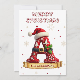 Tarjeta Sombrero de Santa Rojo Navidad Letra A Nombre
