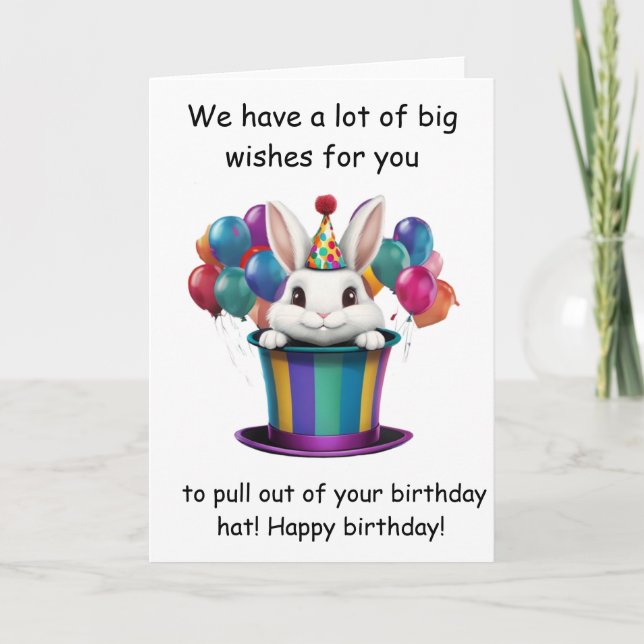 Tarjeta Sombrero Mágico de Cumpleaños con Conejo Caprichos (Anverso)