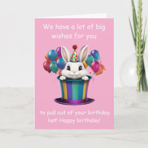 Tarjeta Sombrero Mágico de Cumpleaños de Conejo Caprichoso