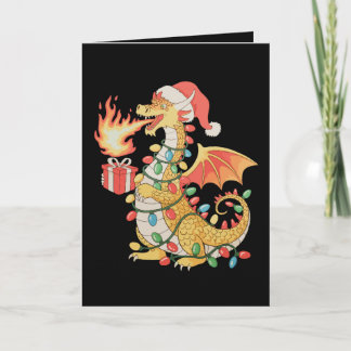 Tarjeta Sombrero Santa Dragón Luces de Navidad Regalo Caja