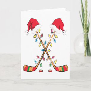 Tarjeta Sombrero Santa Hockey Luces de Navidad Divertido D